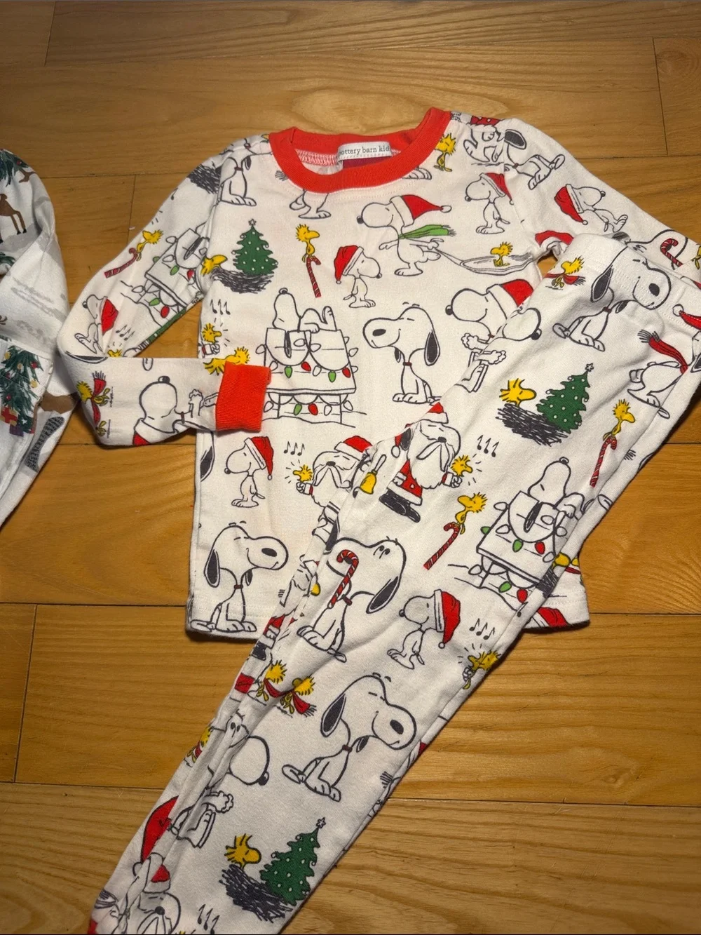 Pottery Barn Kids White Holiday Character Pajama Set with Red Trim